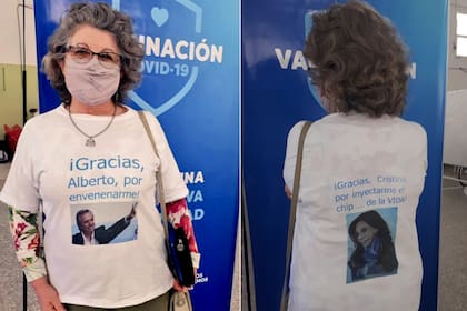 Haydee Aguilar, mandó a estampar una remera para usar cuando le aplicaran la segunda dosis de la vacuna contra el coronavirus Sputnik V
