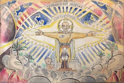 Heaven's Gate. A fines del siglo XX, Puerta del Cielo disparó la “imaginación pop” de muchos artistas. Inspiró a músicos, poetas y dibujantes. Entre ellos, el argentino Fernando Ginaca, “Fedhar” (Colección de Agostinelli).