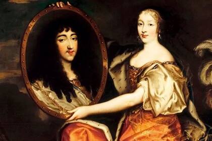 Henrietta, hermana del rey Carlos II de Inglaterra, sostiene un retrato de su esposo, el hermano del rey Luis XIV