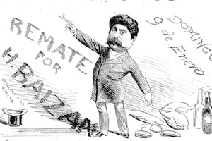 Hermenegildo Baizán llegó a ser tan popular como rematador que era satirizado en El Mosquito. Aquí, en una publicación de 1887.