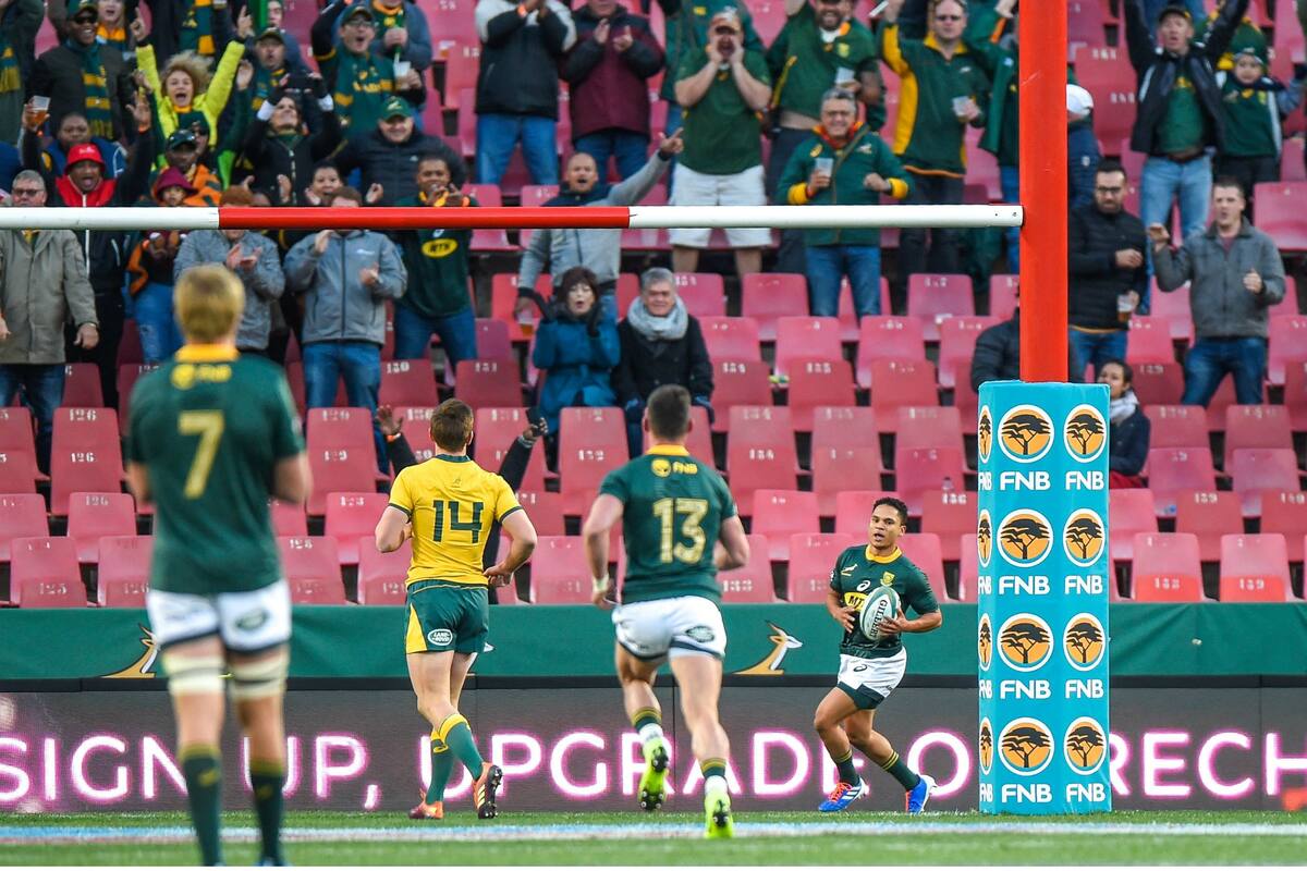 Herschel Jantjies marca el primer try de los Springboks en el debut triunfal