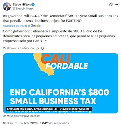 Hilton anunció este jueves su propuesta de impuestos para las pequeñas empresas