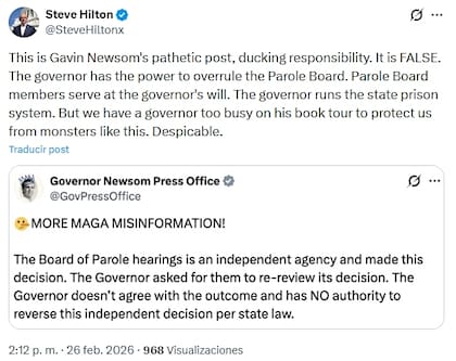 Hilton señala que el gobernador si tiene el poder de anular las decisiones de la Junta de Libertad Condicional