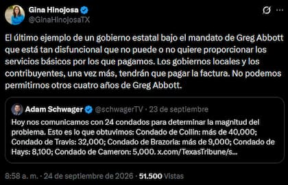 Hinojosa apuntó contra Abbott por las fallas en el DPS