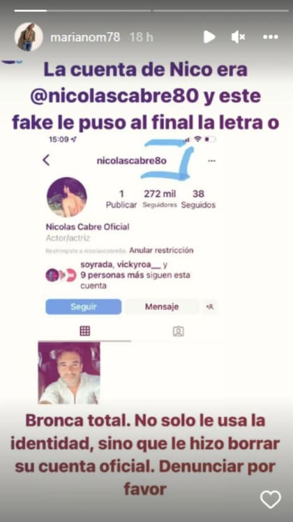 Historia de Mercedes Funes, que fue reposteado por Mariano Martínez. Foto/Instagram: @marianom78