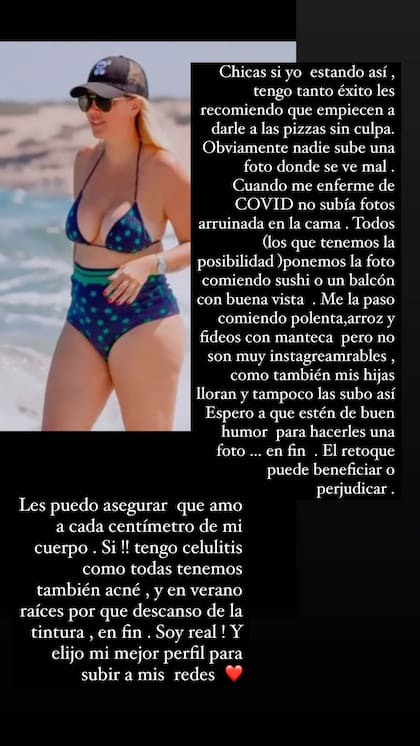 Historia que compartió Wanda Nara reflexionando sobre su cuerpo. Foto/Instagram: @wanda_nara
