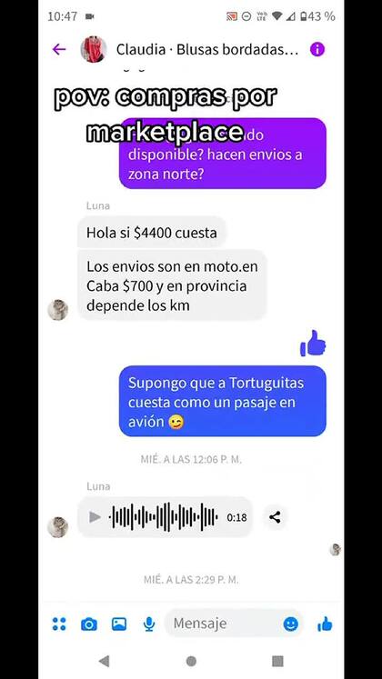 Hizo una compra por internet en un local de Recoleta, pero le negaron el envío por ser del conurbano (Fuente: TikTok/(@franciscolonfat)