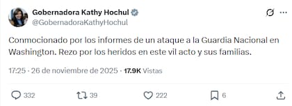 Hochul se mostró conmocionada por los ataques y pidió rezar por los soldados de la Guardia Nacional