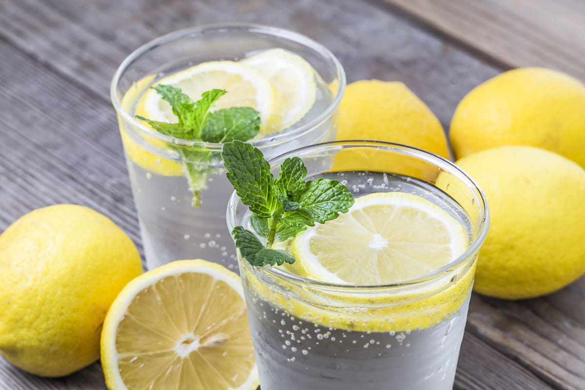Homemade lemonade with fresh lemon and mint