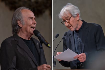 Homenaje a Antonio Machado en la Real Academia Española, Joan Manuel Serrat y José Sacristán, a finales de abril