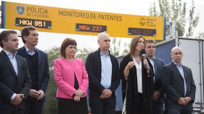 Horacio Rodríguez Larreta, María Eugenia Vidal y Patricia Bullrich, durante un acto en 2017