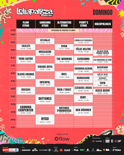 Horarios del Día 3 del Lollapalooza Argentina 2026