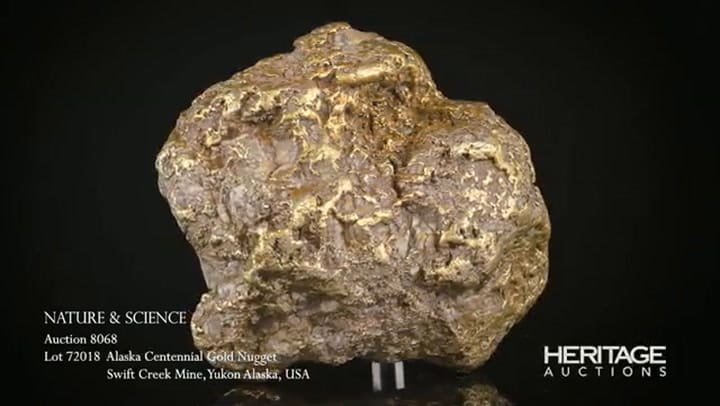 Así se presentó a Alaska Centennial Nugget en Heritage Auctions