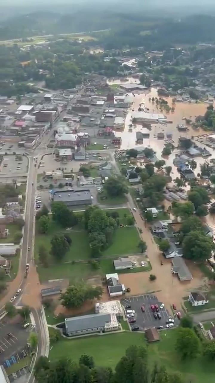 Vista aérea de las inundaciones en Virginia Occidental al 22 de julio de 2026