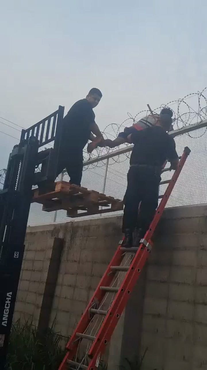 Efectivos de la policía usaron pinzas y tenazas para liberar al ladrón