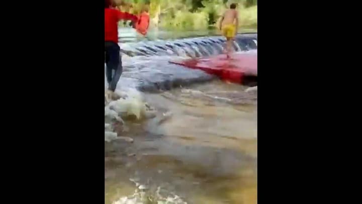 Rescate de un perro que se ahogaba en El Diquecito de en Villa Carlos Paz