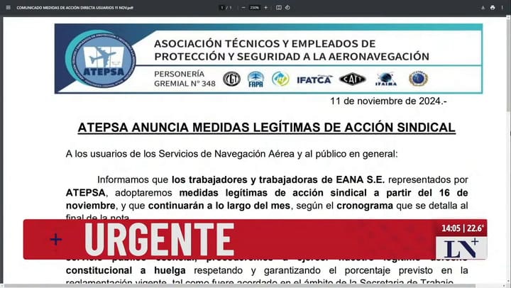 El gremio de controladores de aviación anunciaron un paro