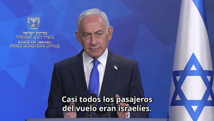 Primer ministro de Israel habla sobre el incidente del avión