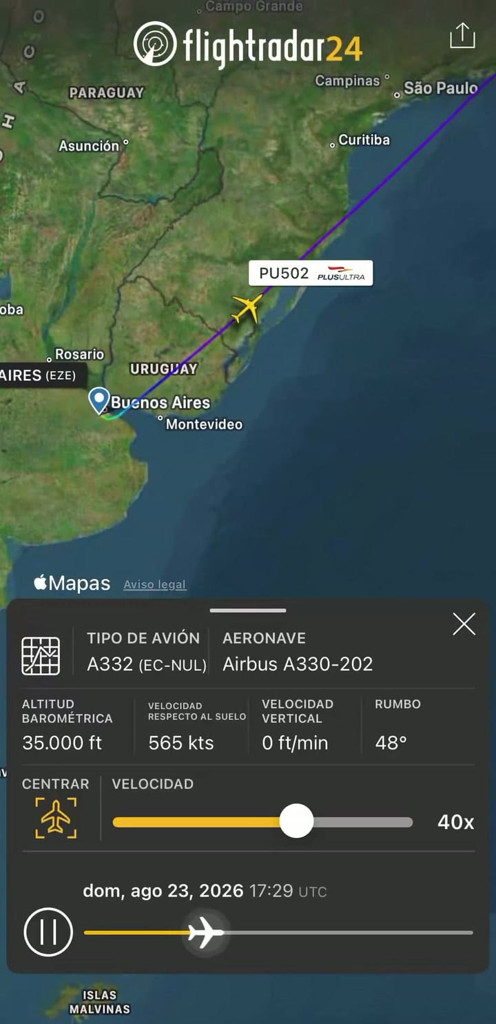 El desvío del vuelo Plus Ultra PU 502
