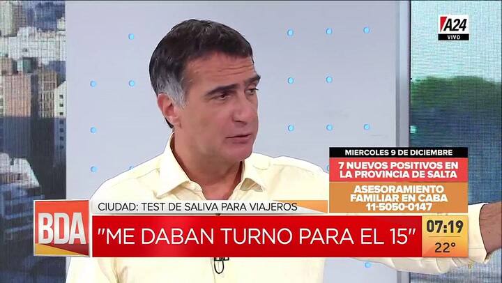 Indignación de Antonio Laje por las demoras en los testeos por saliva para los que ingresan a la ciu