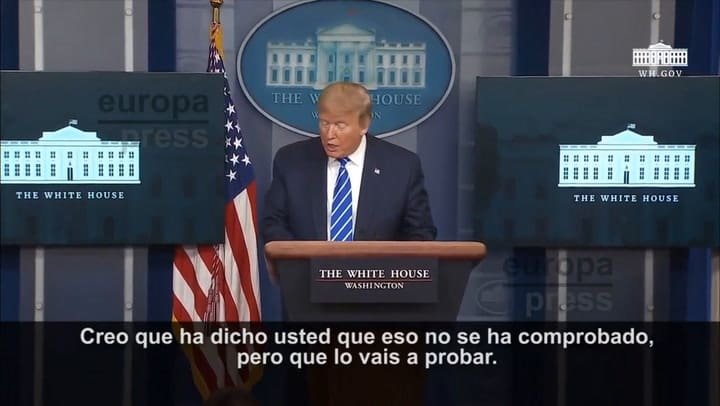 Trump sugiere tratar coronavirus con 'inyección de desinfectante' - Fuente: EuropaPress (Abril 2020)