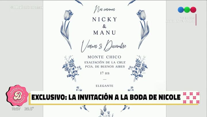 Pia Shaw mostro una tarjeta de invitacion del casamiento de Nicole Neumann y Manu Urcera