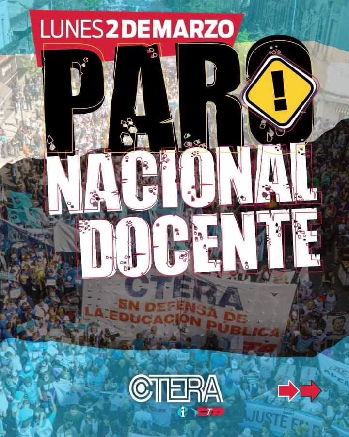 Ctera convocó a un paro nacional docente para el lunes 2 de febrero