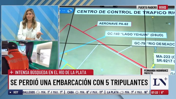 Intensa busqueda en el Rio de la Plata - se perdio una embarcacion con 5 tripulantes