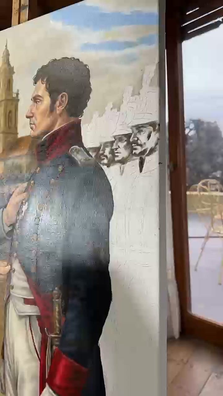 La pintura del cuadro de San Martín y Napoleón que el embajador regaló al presidente Macron