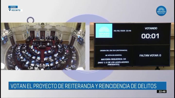 La aprobación del proyecto de reiterancia y reincidencia de delitos