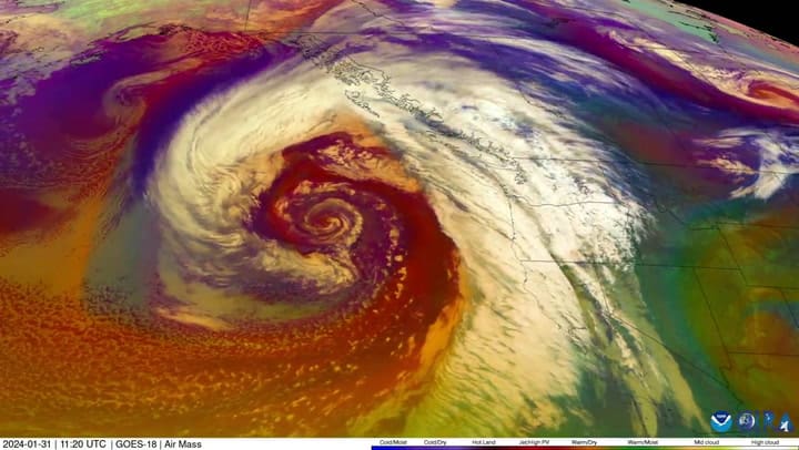 Así se ve la tormenta Pineapple Express desde el espacio