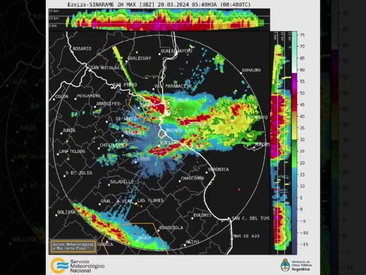 Las imágenes del SMN sobre el temporal que azota al AMBA