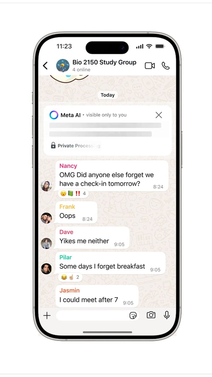 WhatsApp genera con IA un resumen de todos los mensajes no leídos de un chat grupal