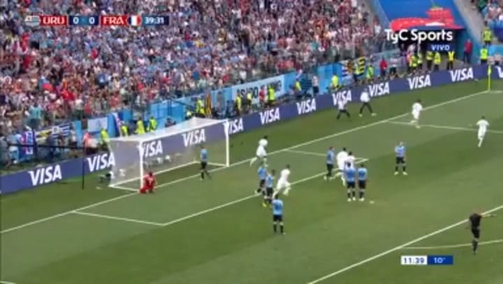 El gol de Francia que marcó el 1-0 ante Uruguay - Fuente: TyC