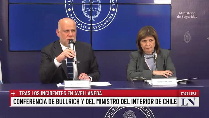 La conferencia de prensa de Bullrich tras los incidentes en Avellaneda