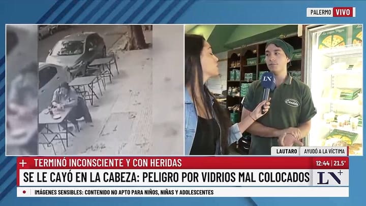 Uno de los empleados de la cafetería relató en diálogo con LN+ cómo asistieron a la víctima minutos después del impacto del vidrio.