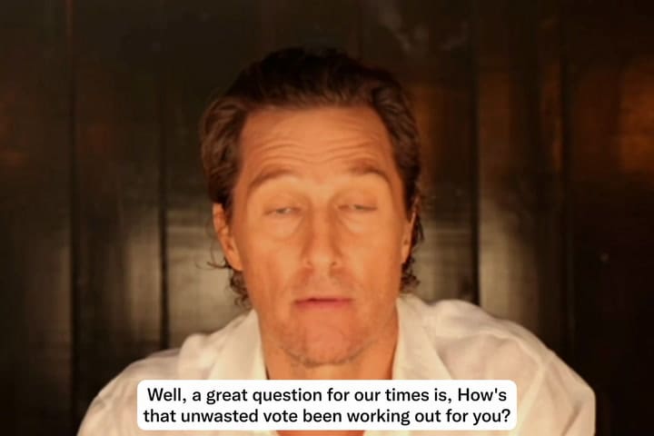 Matthew McConaughey divide a sus seguidores con su petición de voto independiente para las elecciones del 3 de noviembre
