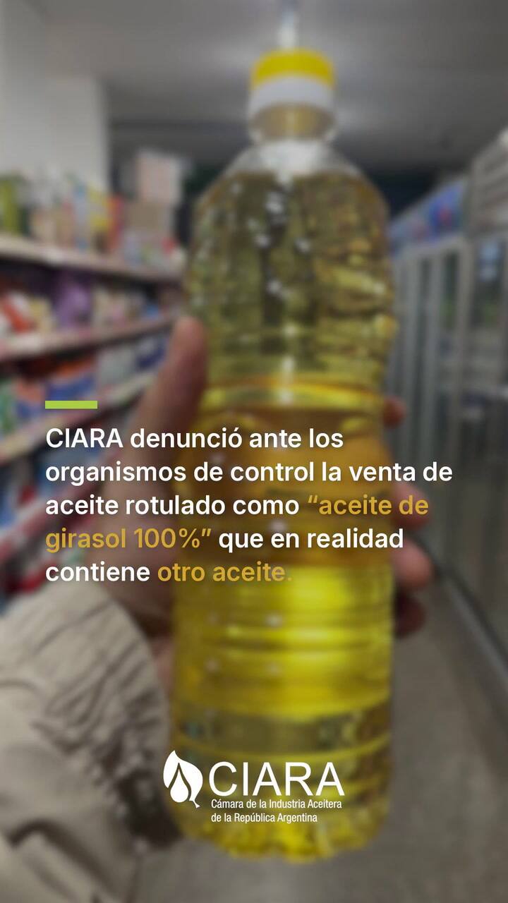 Ciara denunció una presunta adulteración en aceite de girasol