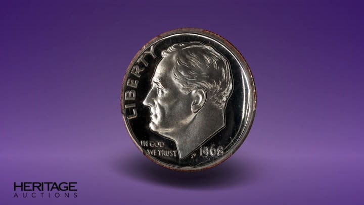 Anverso de la Roosevelt Dime de 1968