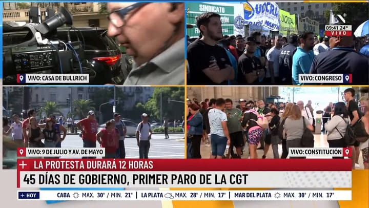 Luis Caputo: "Un paro político por tocarle privilegios"; paro de la CGT a 45 días de gestión