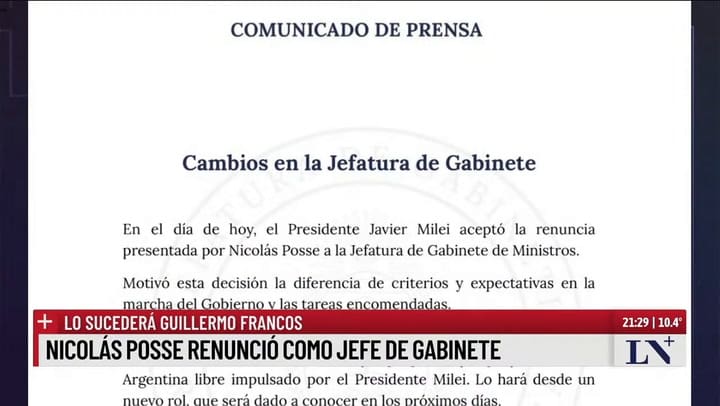 Urgente Nicolás Posse Renunció Como Jefe De Gabinete
