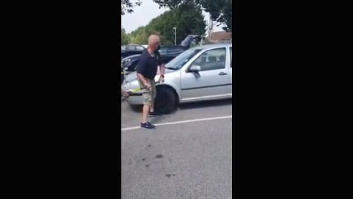 Un hombre rompió la ventana de un auto con un hacha para rescatar a un perro encerrado