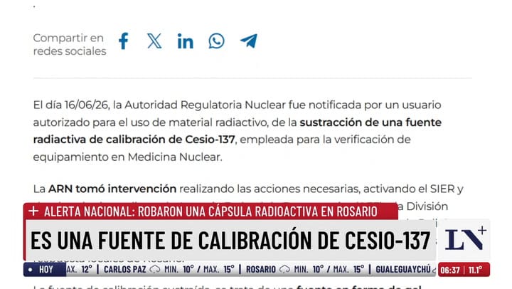 Alerta nacional: robaron una capsula radiactiva en Rosario