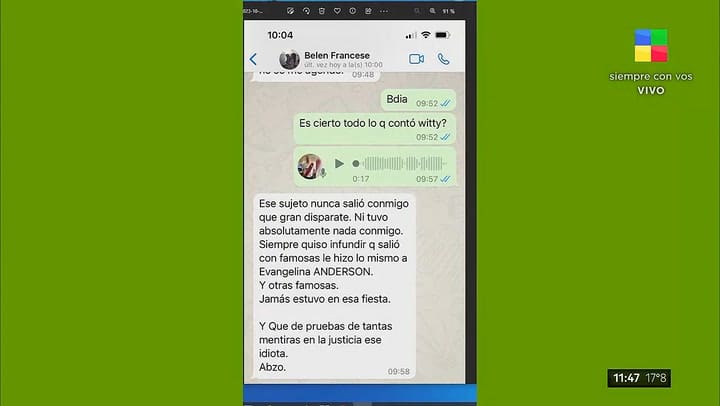 La respuesta de Belen Francese a Witty: "Que de pruebas en la Justicia"