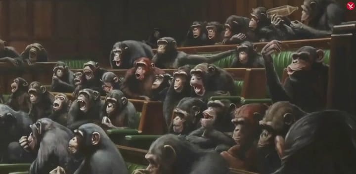 Banksy: su obra de los chimpancés en el parlamento británico se subastó por US$12,2 millones