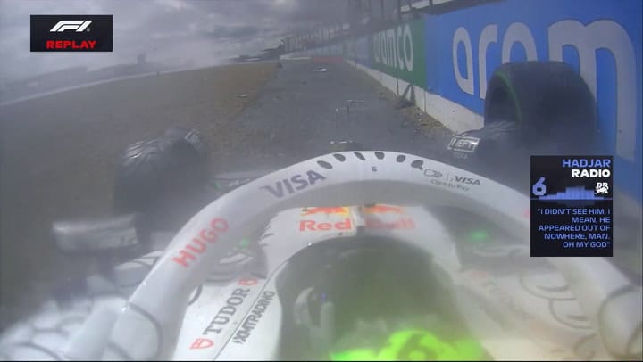 El momento en que Hadjar se va de la pista