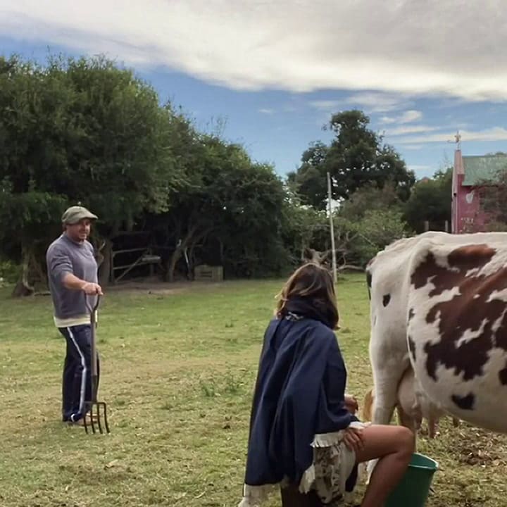 El llamativo video de Calu Rivero ordeñando una vaca - Fuente: Instagram @LaCaluRivero