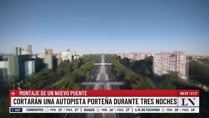 Cortaran una autopista portena durante tres noches para montar un nuevo puente