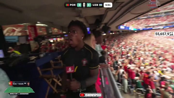 La emoción de IShowSpeed por el primer gol de Cristiano Ronal en el Mundial