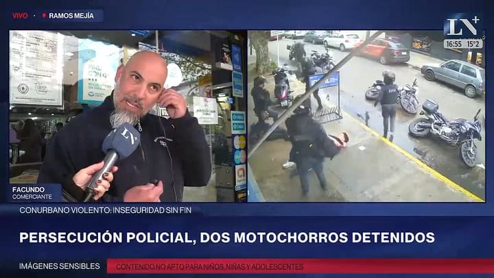 Dos motochorros eran perseguidos por la policia, chocaron y cayeron heridos en Ramos Mejia